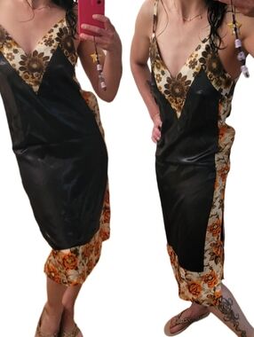 KWAIDAN EDITIONS Night Pines Viscose Cupro Black Floral Print Midi Dress